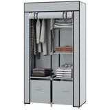 thumbnail of Stoffschrank Faltschrank 83x43x163 cm mit Kleiderstange 5 Fächern 2 Stoffschubladen Reißverschluss Stauraum Hellgrau Stahlrahmen