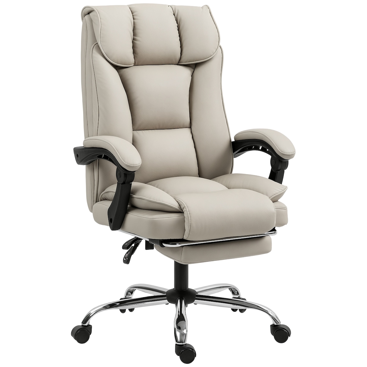 HOMCOM silla de escritorio giratoria con reposapiés, con respaldo reclinable, acolchado grueso, tapizada en cuero sintético, altura ajustable