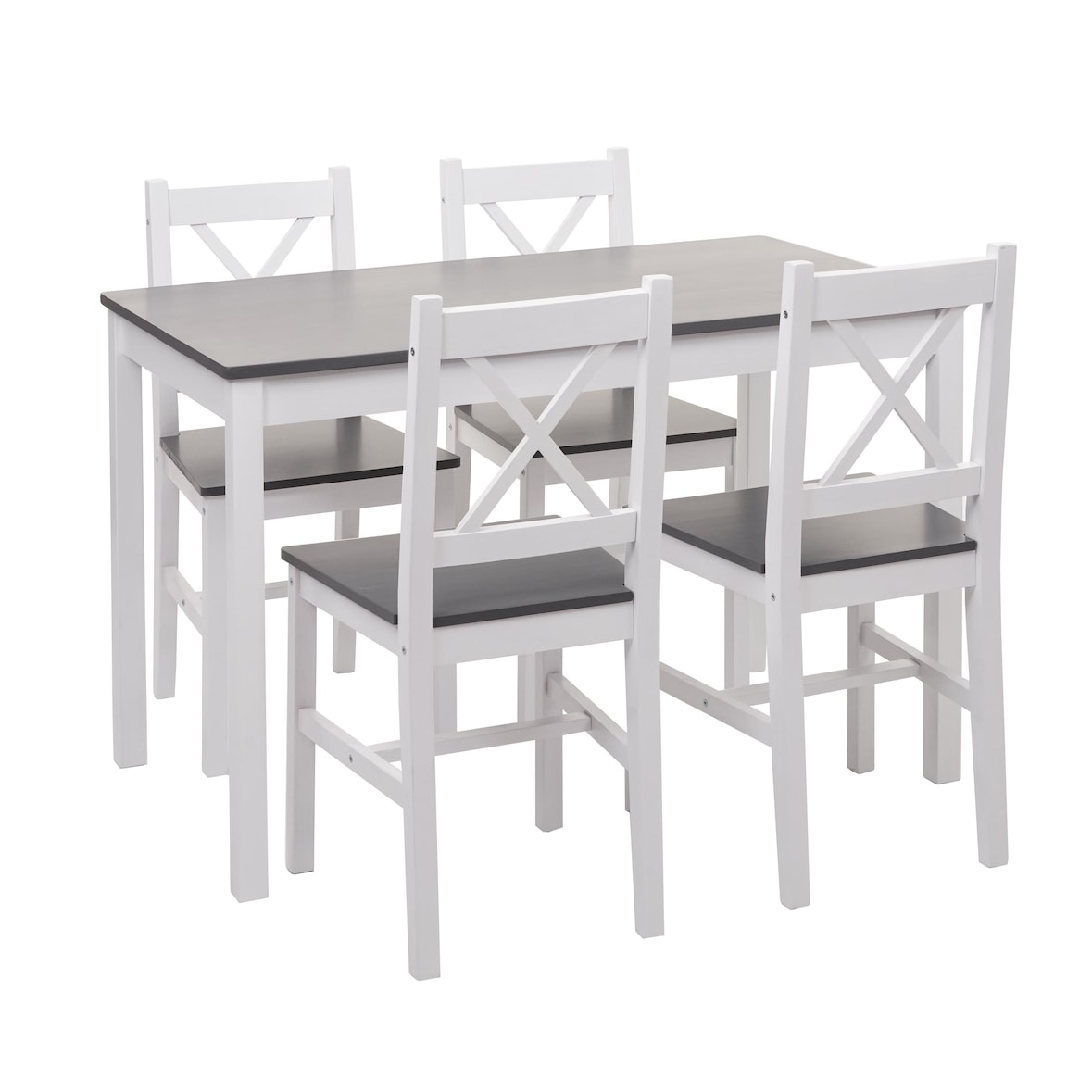 Esszimmer-Set HWC-F77, Sitzgruppe Esszimmergruppe, Massiv-Holz Landhaus 110cm ~ weiß-grau