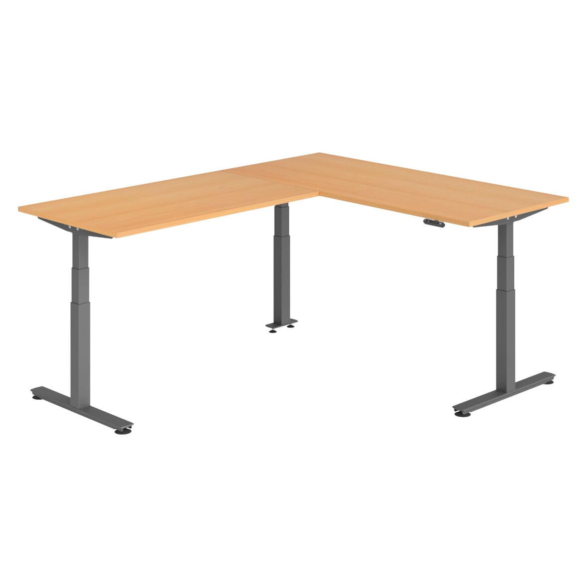 bümö Eckschreibtisch elektrisch höhenverstellbar L-Form: 180 x 240 cm in Buche, Gestell graphit - Stehschreibtisch mit Memory-Steuerung, elektrischer