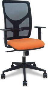 thumbnail of Silla Motilla malla negra asiento bali naranja brazo regulable ruedas 65mm