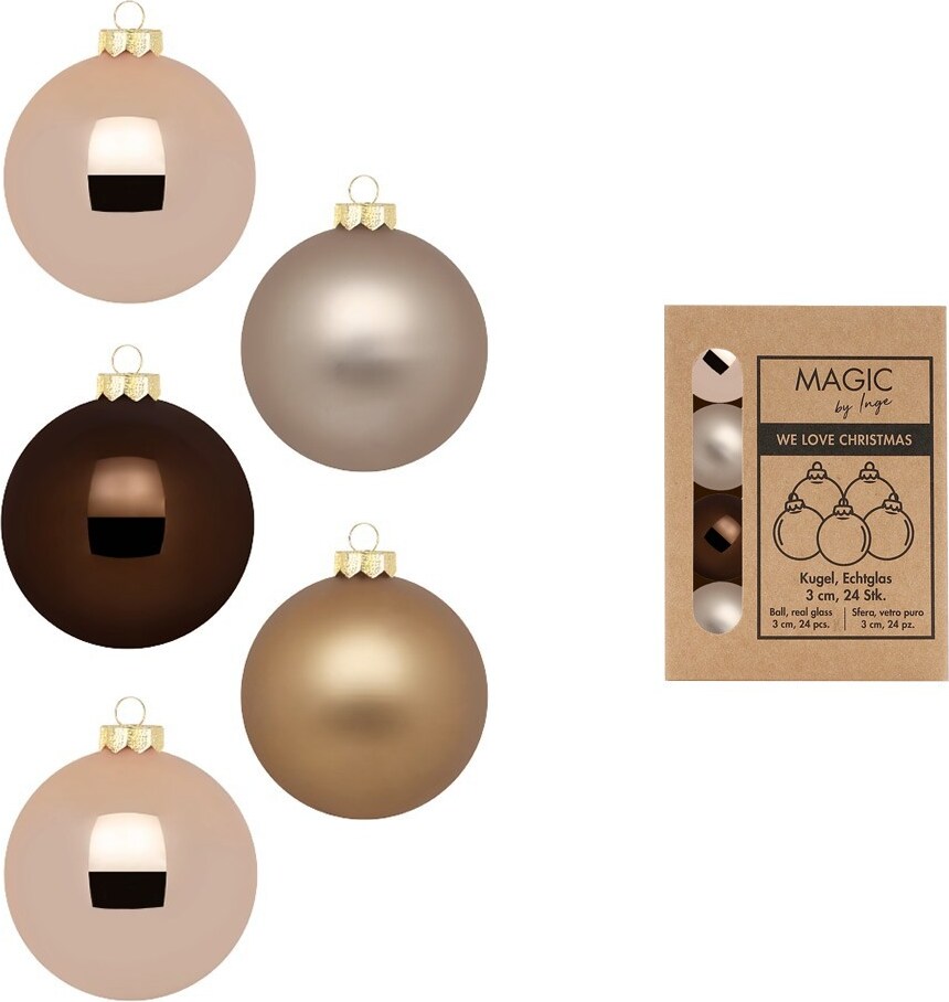 24 Weihnachtskugeln 3cm Glas Christbaumkugeln Weihnachtsbaumkugeln braun Mix