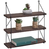 thumbnail of Estante de pared HWC-K78, estante colgante estante flotante, 3 estantes metal madera maciza industrial 40x40x13cm ~ marrón oscuro