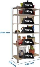 thumbnail of SimonRack Estantería Metálica, 2500x800x300 mm, 6 Alturas, Bandeja Madera, 150 kg de Punto Flexión, Galva/Madera - Maderclick