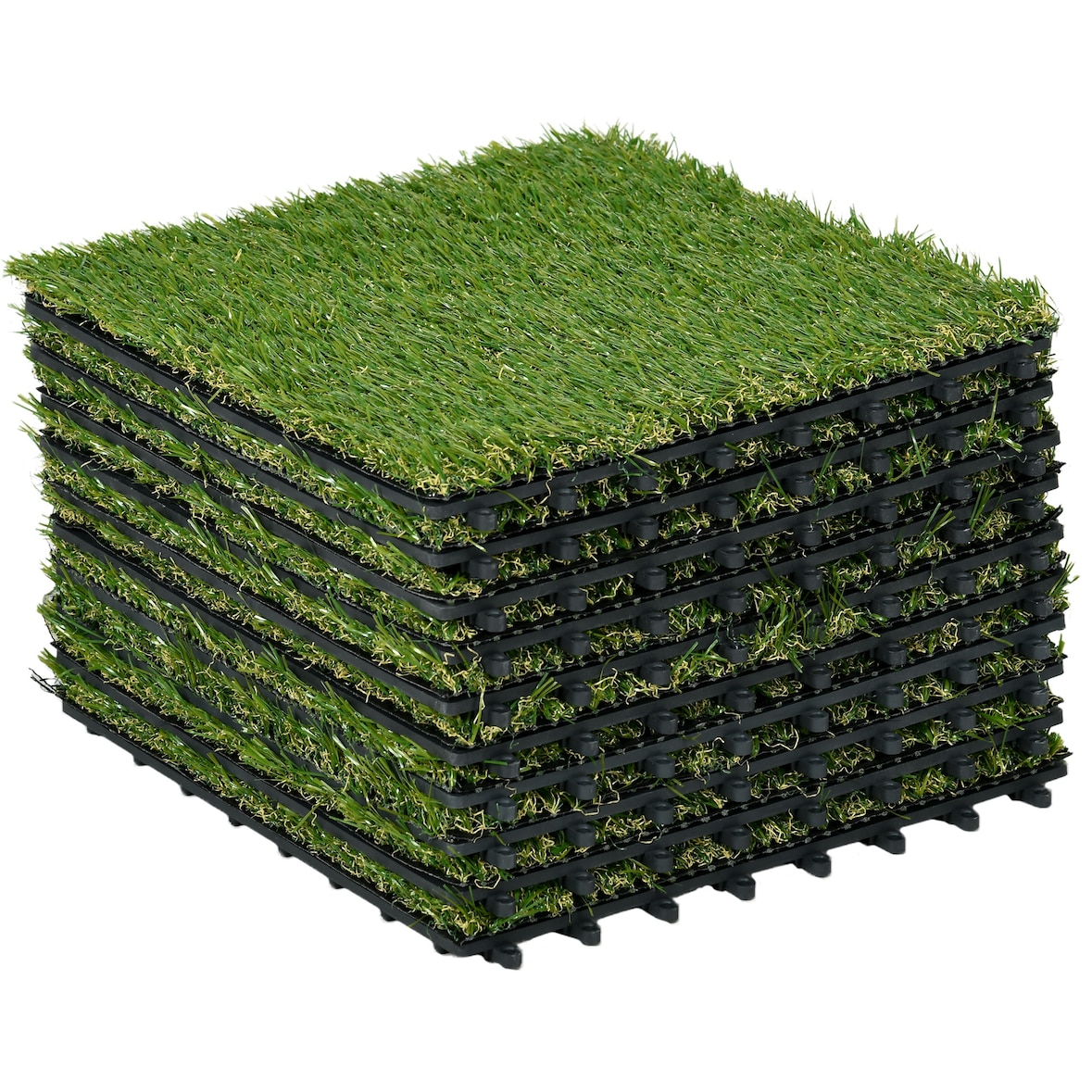 Outsunny césped artificial de 10 piezas alfombra césped artificial 30x30 cm con altura de hierba 25 mm anti-UV para jardín patio balcón