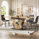 thumbnail of Ausziehbarer Esstisch 140x80x75 cm mit Holzmaserung Naturholz, MDF Metall Gestell, V Streben, verdeckte Auszüge, stabil für Küche