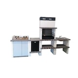 thumbnail of BBQ CAMPING - Barbacoa simple construido con ladrillo gris y cemento, cemento pintado de blanco - 79,5x57x199cm