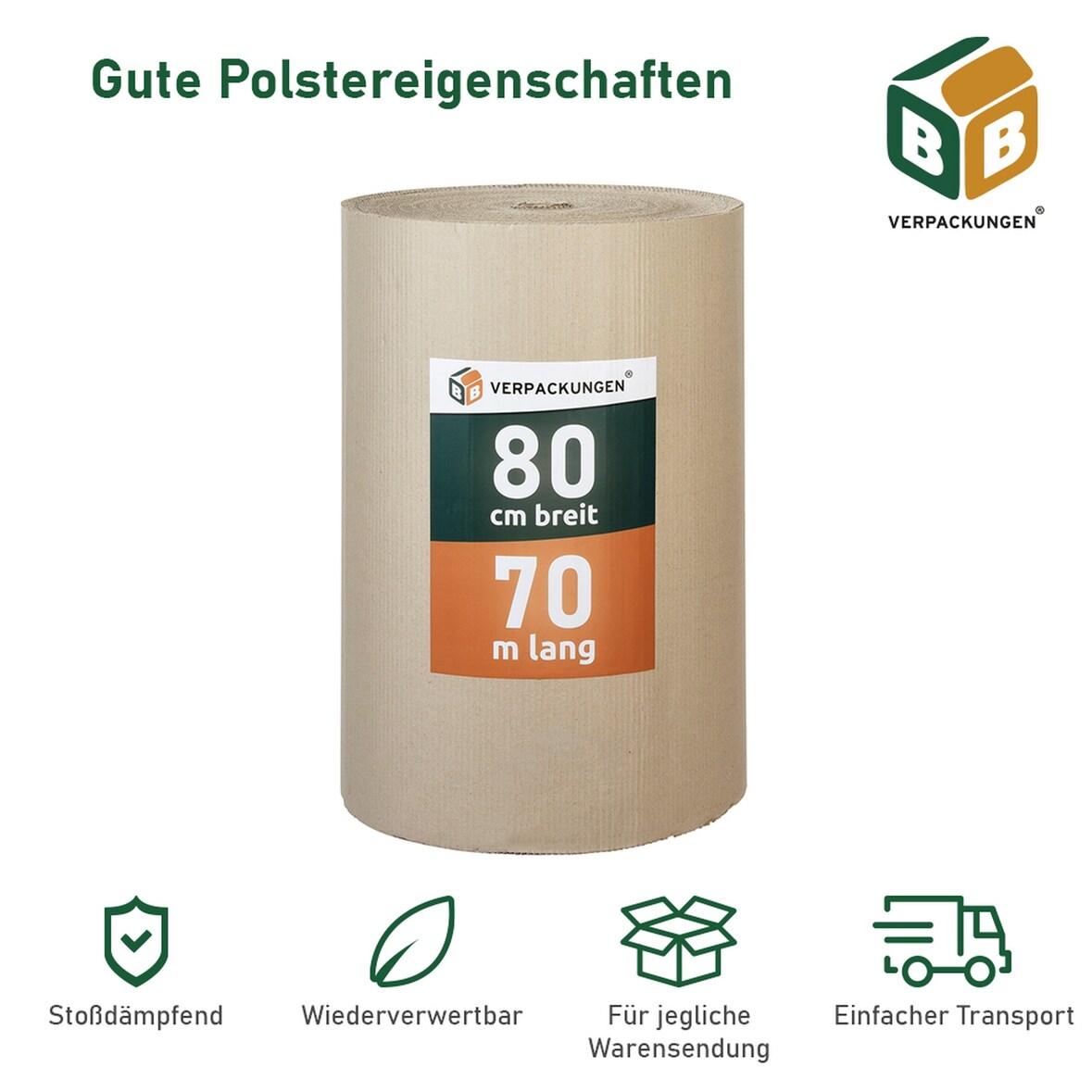 2 x Rollenwellpappe (0,8 x 70 m) Wellkarton Füllmaterial Polster Schutz Rollwellpappe BB-Verpackungen