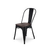 thumbnail of Chaise en métal noir mat avec assise en bois foncé - Style industriel