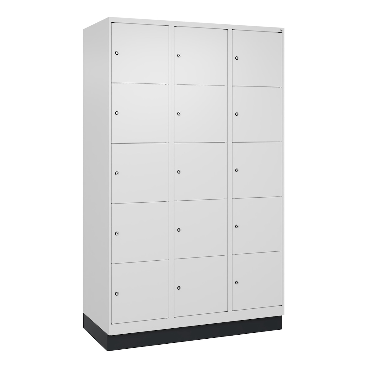 C+P Schließfachschränke Classic PLUS, Sockel, 15 Abteile, HxBxT 195x120x50cm, Zylinderschloss, Verkehrsweiß von PROREGAL