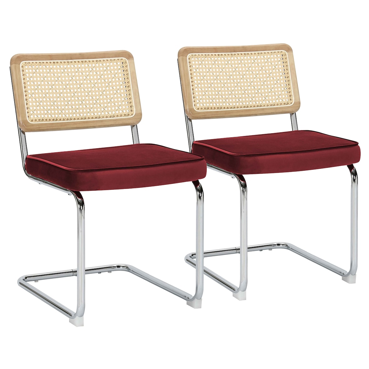 Lot de 2 chaises en acier et velours bordeaux