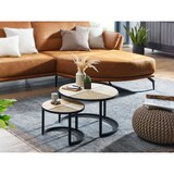 thumbnail of Design Wohnzimmertisch 2er Set Mango / Rattan Beistelltisch Rund, Couchtisch Wiener Geflecht, Tischset 2-teilig mit Metallbeine, Satztisch Holz /