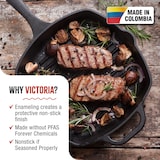 thumbnail of Victoria Frigideira de Grelha Indução, Ferro Fundido Esmaltado de 25x25 cm, Fogo, Churrasqueira, Forno, VIC-39561, Preto