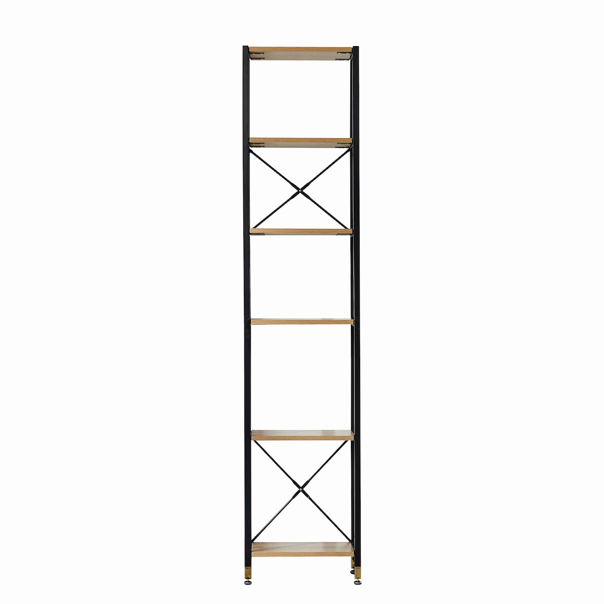 Möbilia Regal-Set | 3 breite Regale, 1 schmales Regal, 6 Schubladen | MDF mit Akazie-Dekor, Gestell Metall | natur-schwarz | 12020072 | Serie REGAL