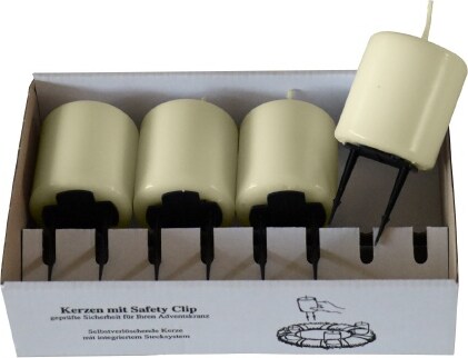 4er Set Adventskerzen mit Safety Clip und Kerzenstecker (Haltekrallen) Antikgrün 8 x ? 5 cm