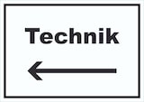 thumbnail of Technik Schild mit Text und Richtungspfeil links Hauswirtschaftsraum waagerecht A3 Rückseite selbstklebend