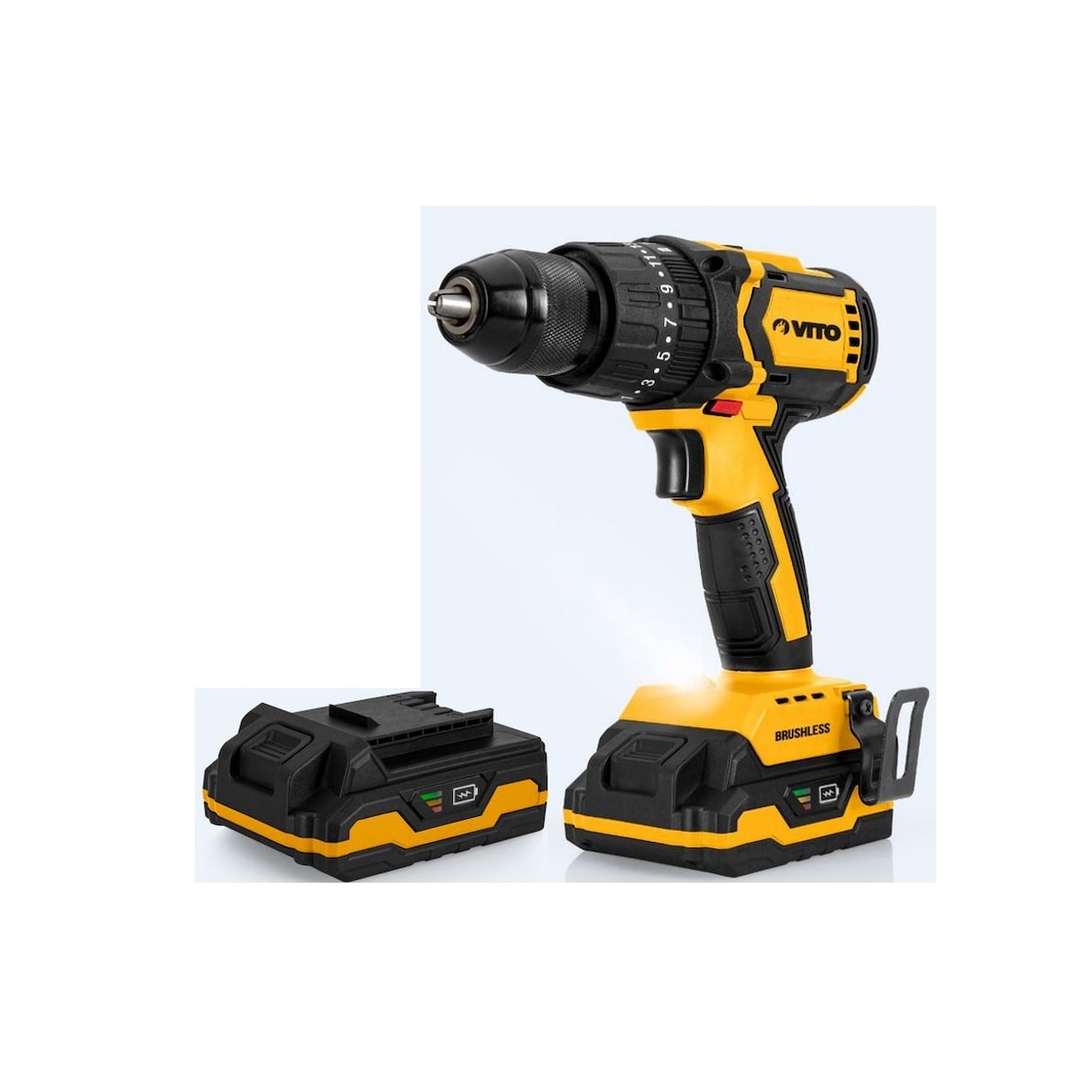 Perceuse Visseuse Brushless 20V + 2 Batteries Lithium 2Ah Chargeur Coffret accessoires VITO