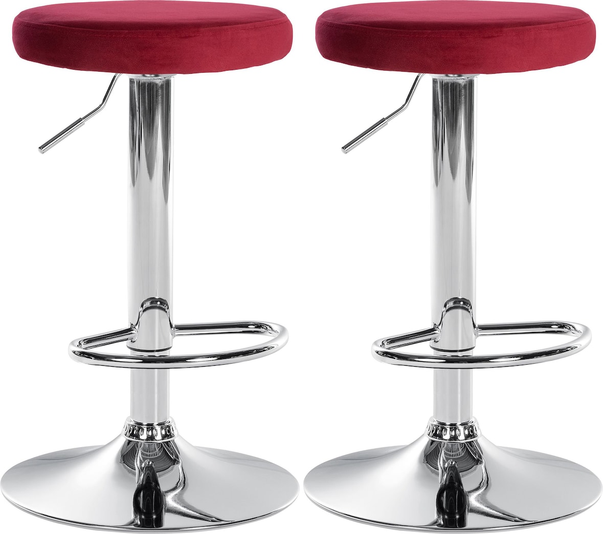 2er Set Barhocker Ponte Samt rot/Metall in Chromoptik