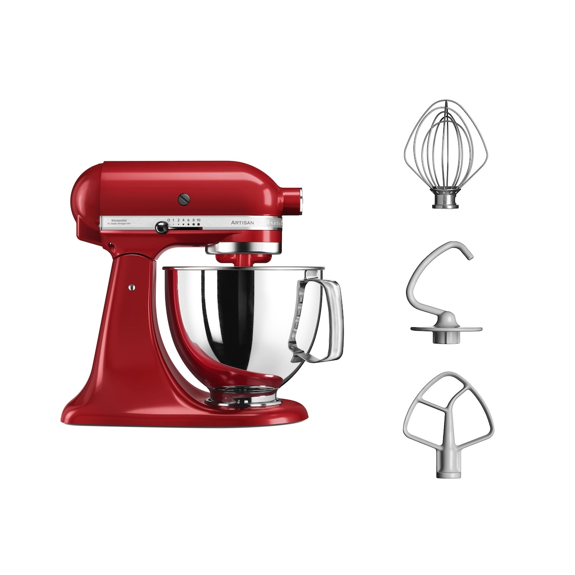 KitchenAid Processador de alimentos ARTISAN Empire Red 5KSM125 incl. taça de 4,8 l, misturador de 3 peças e cortador de legumes de 3 peças 5KSMVSA