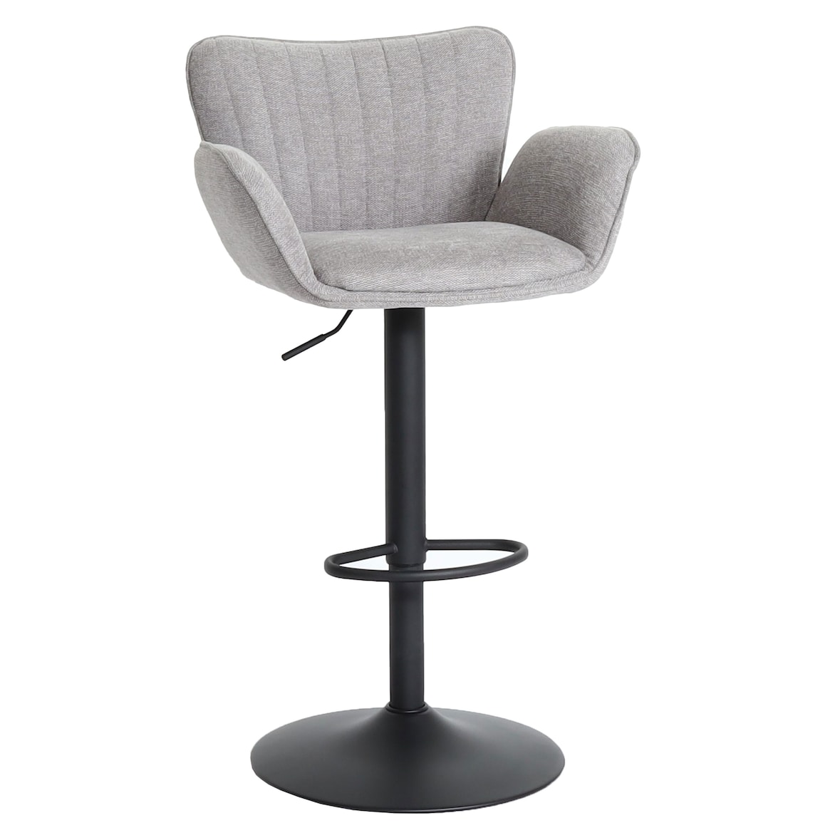 Taburete de bar HWC-M67, silla giratoria taburete de bar, con reposabrazos reposapiés giratorio tela/textil hierro ~ gris claro pie negro