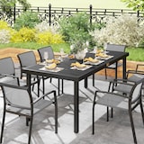 thumbnail of Mesa de jardín rectangular mesa de comedor exterior para 8 personas con encimera de listones y estructura de aluminio para terraza balcón 190x90x74 cm