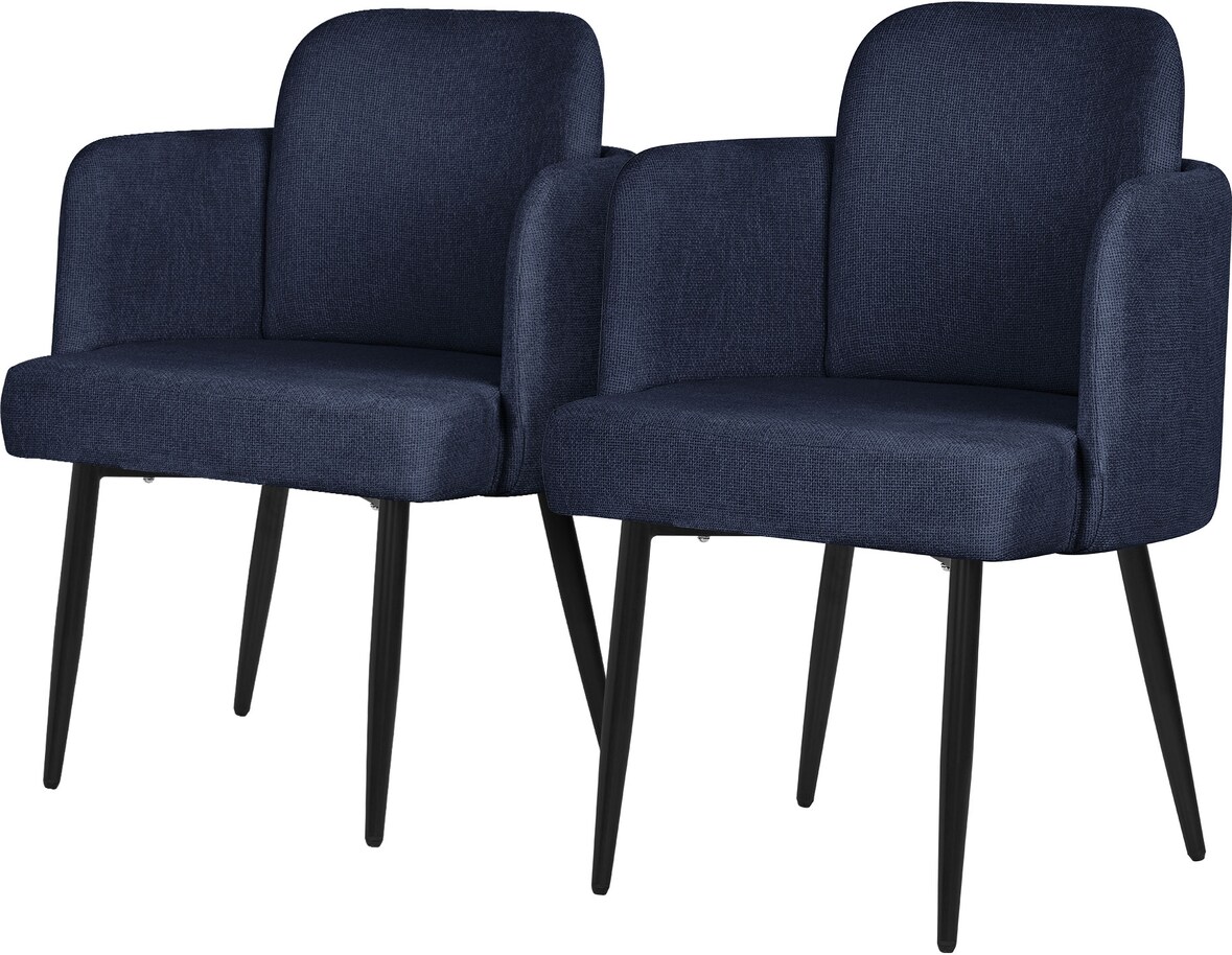 ML-Design Esszimmerstühle 2er Set Dunkelblau, Stoff, Armlehnen & Rattan-Optik Rückenlehne, Metallbeine, ergonomische Polsterstühle Küche