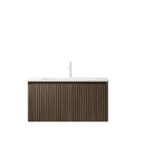 thumbnail of Wandmontierter Badezimmer-Waschtisch 42×80×46 cm mit integriertem Keramik-Waschbecken in Weiß und brauner Eichenholzmaserung