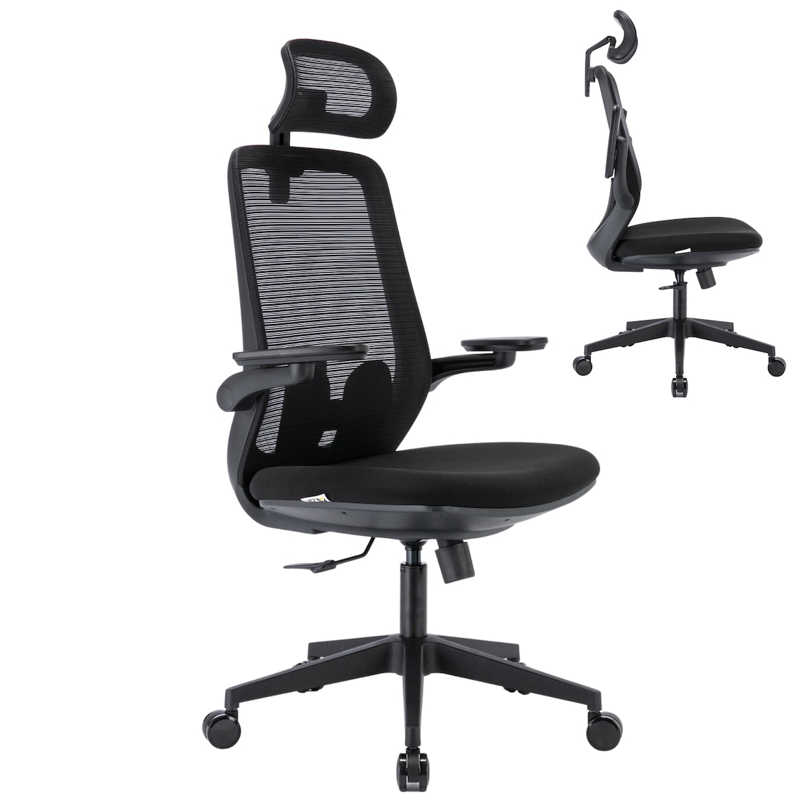 ZIK Sedia Ufficio Ergonomica Girevole Poltrona Altezza Regolabile con Braccioli e Poggiatesta - Nero