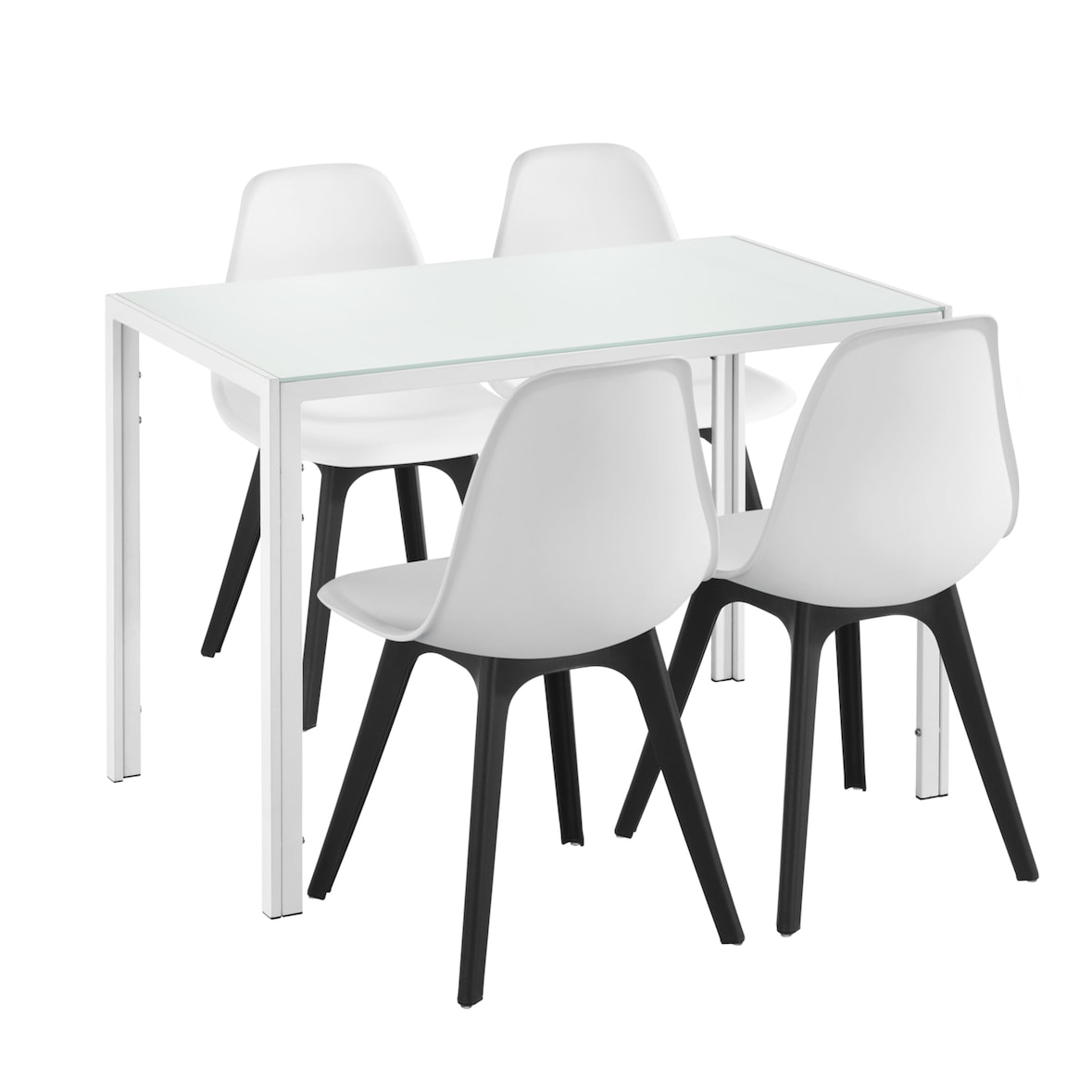 Helloshop26 - Conjunto de mesa e 4 cadeiras mesa de jantar com 4 cadeiras metal madeira plástico 105 cm x 60 cm x 75 cm vidro 03_0006940