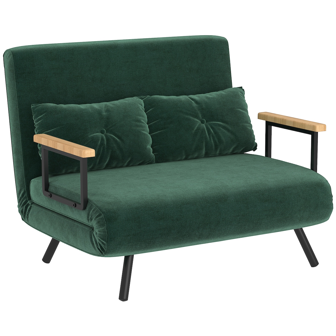 HOMCOM sofá cama de 2 plazas sofá cama plegable con respaldo ajustable de 5 niveles y almohadas acolchadas para oficina dormitorio 102x73x81 cm verde