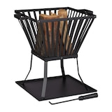 thumbnail of Relaxdays Feuerkorb XL mit Schürhaken, Terrasse u. Garten Feuerschale mit Unterlage, für Holz, HBT 56x56,5x45cm, schwarz
