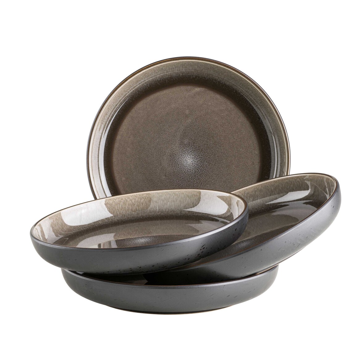 MÄSER Teller tief 24 cm, 4-er Set, SCHWARZ/GRAU, postsicher, Serie NIARA