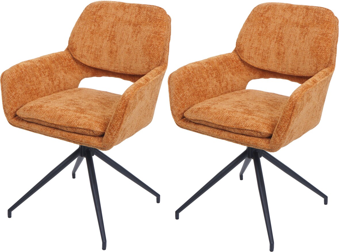 2er-Set Esszimmerstuhl HWC-N74, Küchenstuhl, drehbar Auto-Return, Stoff Chenille (490g/m²) Öko-Tex ~ ocker-gelb