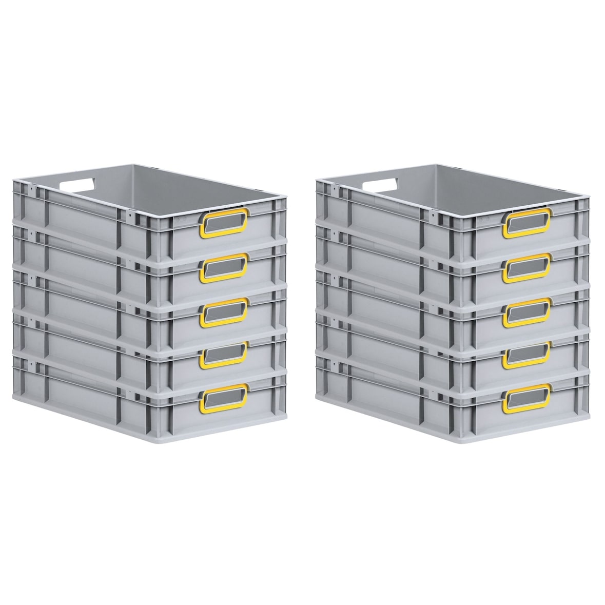 PROREGAL 10x Eurobox NextGen Color | HxBxT 12x40x60cm | 23 Liter | Griffe gelb offen | Glatter Boden | Eurobehälter