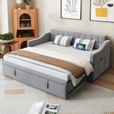 thumbnail of Ausziehbares Schlafsofa 90/180x190 cm mit Samtbezug, USB-Ports, Stauraum, hydraulisch, komfortables Polsterbett, modernes Design Hellgrau
