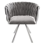 thumbnail of Merax Samt-Esszimmerstuhl, 6er set, Schlafzimmer-Drehstuhl, 360° drehbar Freizeit-Drehstuhl mit vier Stützbeinen aus Metall, Grau+Silber