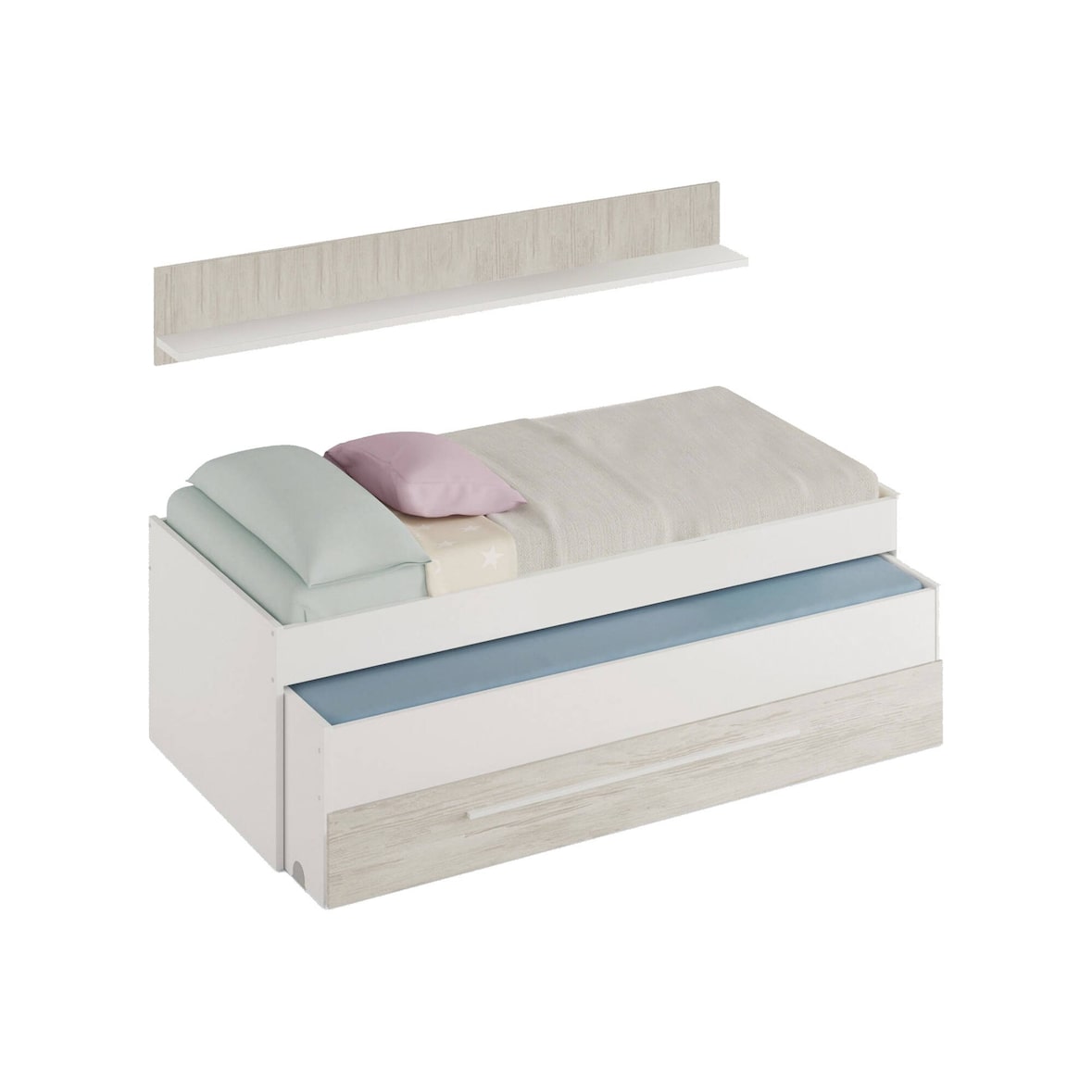 Dmora Letto singolo Sunnyvale, Struttura letto per cameretta, 199x96h65 cm, Bianco