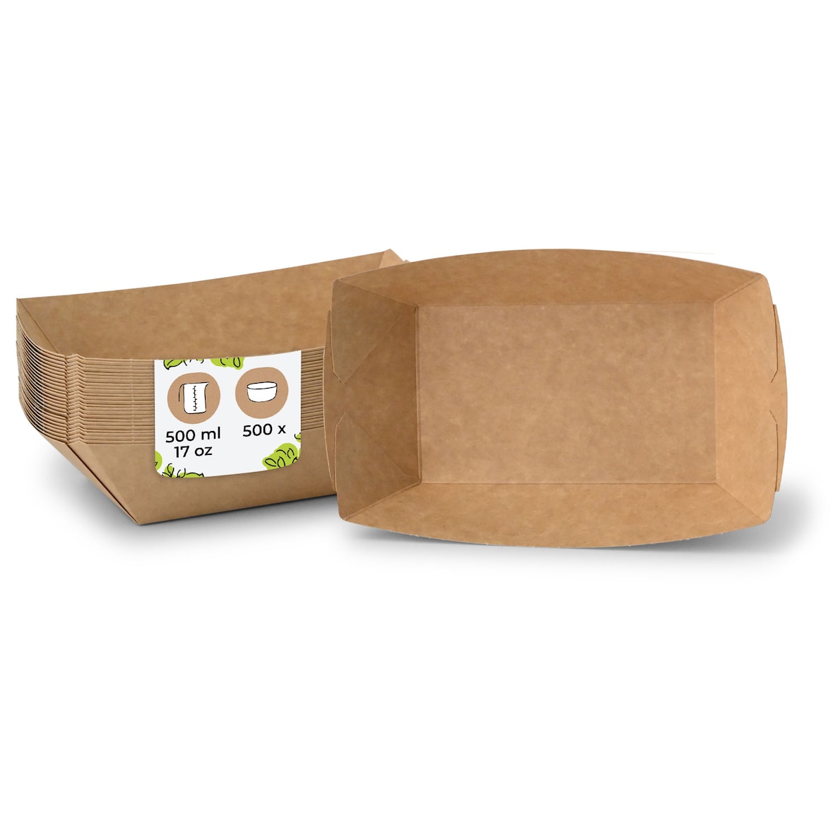 BIOZOYG 500 Stück Einwegschalen 500ml Pappschalen Fingerfood, ungebleichter Kraftkarton, für Pommes, Snacks und Currywurst, biologisch abbaubar