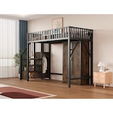 thumbnail of Metall-Hochbett 90x200 cm in Schwarz mit modernem Geländerdesign, integrierter Leiter und großzügigem Stauraum mit Kleiderschrank und Schubladen