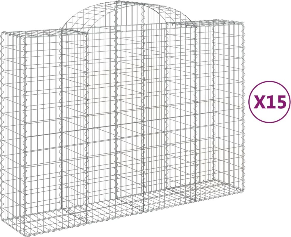 vidaXL Gabionen mit Hochbogen 15Stk. 200x50x140/160cm Verzinktes Eisen