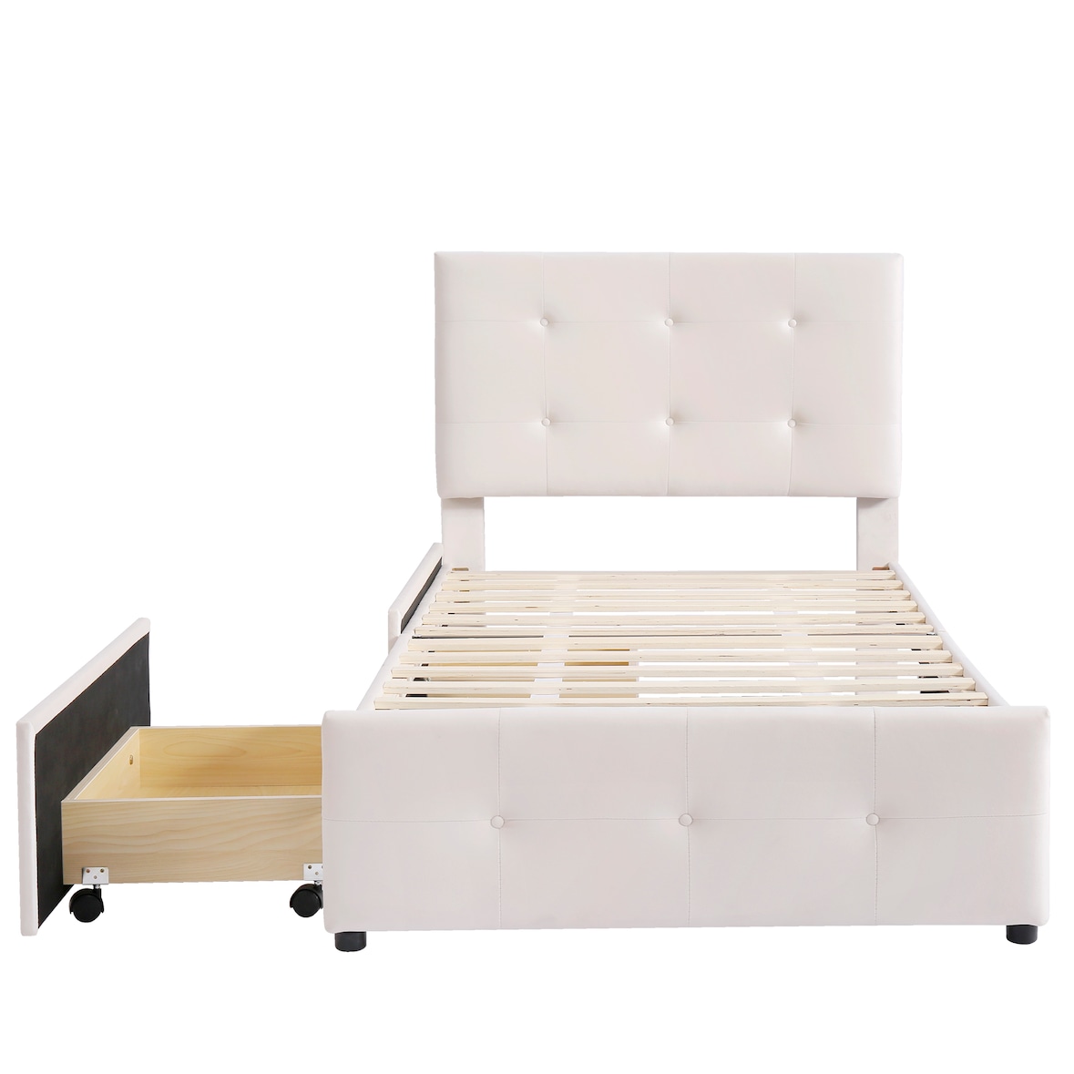Polsterbett 90x200 mit Stauraum und Lattenrost–klassisches Design aus hautfreundlichem Samt in Beige für komfortable Schlaf- und Aufbewahrungslösungen