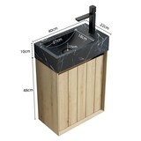 thumbnail of Waschtisch 58×40×22 cm mit Unterbauwaschbecken aus schwarzem Marmor und weißen Eiche Holzmaserungen, Vormontiert