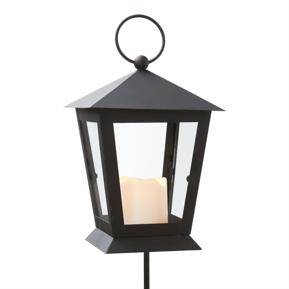 LED Laterne mit Kerze Erdspieß flackernd  40cm Timer schwarz