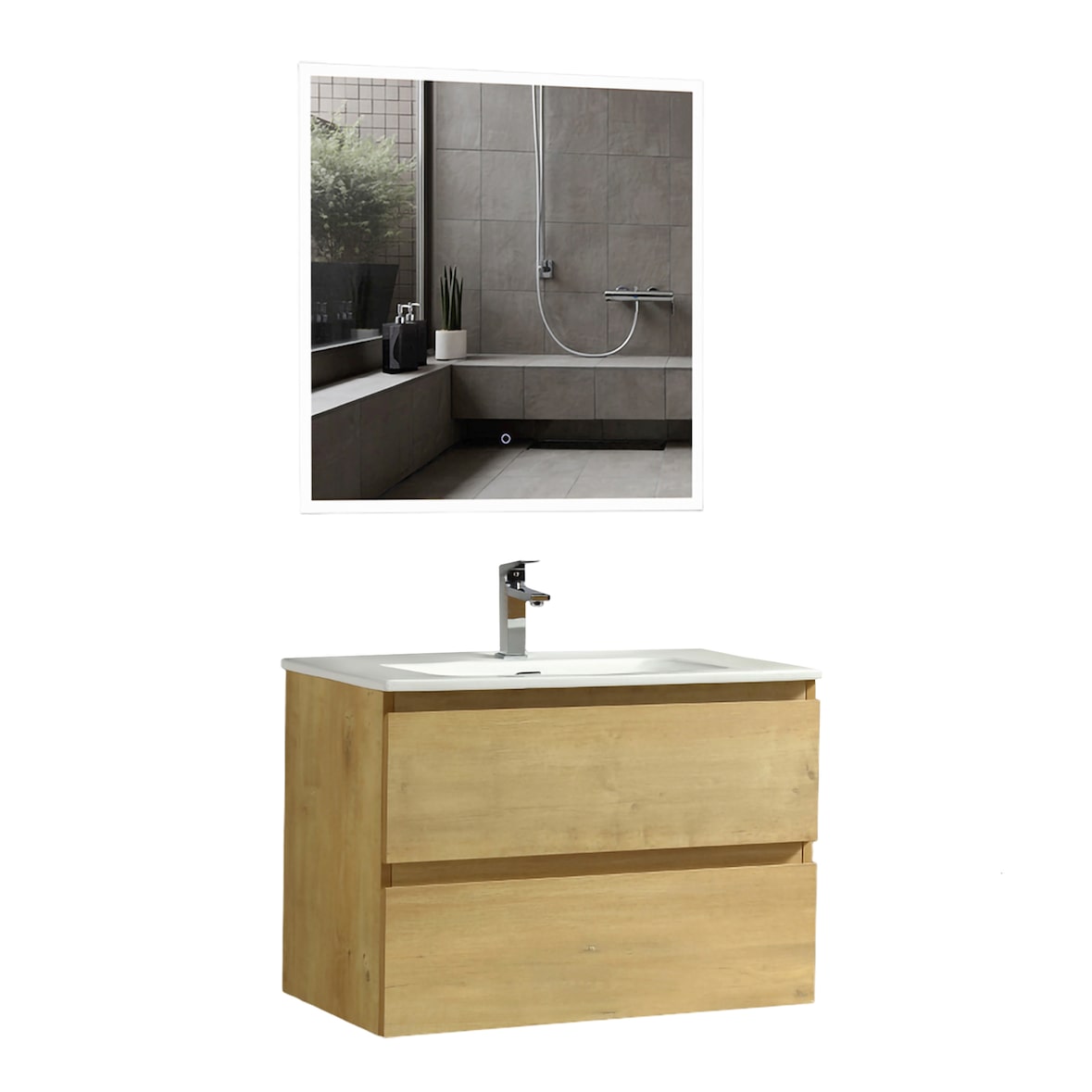 Alpenberger Waschtisch mit Unterschrank Badmöbel 80 cm Breit | Gäste WC Badezimmermöbel mit LED-Spiegel | Waschbecken mit Waschbeckenunterschrank Bad