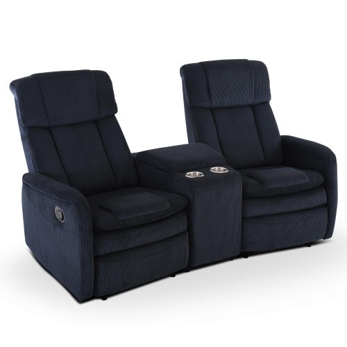Kinosessel, 2er-Fernsehsessel mit mechanischer Relaxfunktion, Easy-Lift, für 2 Personen, 2 Getränkehalter, Cord-Mikrofaser in Nachtblau, Raburg Maxx