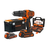 thumbnail of Kit professionale trapano avvitatore a percussione con 2 batterie set 104 punte e cassetta porta attrezzi B+D BDCHD 18 S 2KA