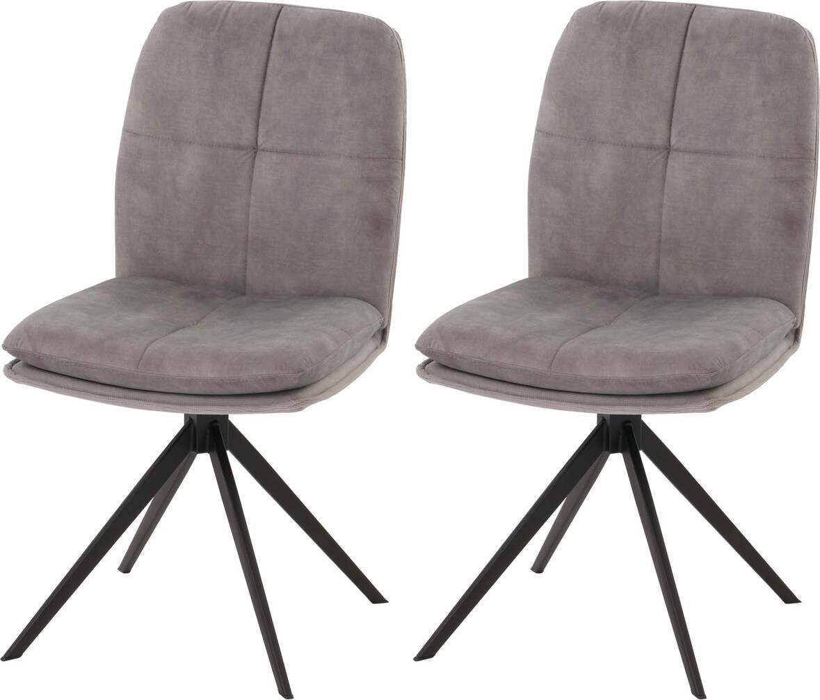 2er-Set Esszimmerstuhl HWC-M68, Küchenstuhl Lehnstuhl, drehbar Auto-Position, Metall Stoff/Textil ~ grau