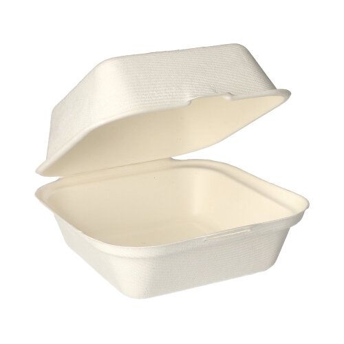 5 lots de 25 Boites à Hamburger canne à sucre "pure" 8 cm x 14 cm x 15 cm blanc