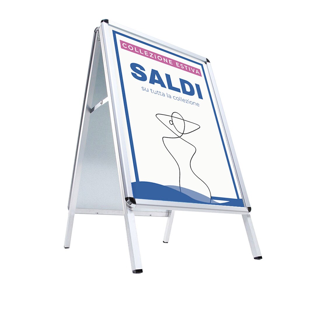 Danieli – Cavalletto Pubblicitario per Esterno bifacciali – Supporti Porta Cartelloni e Porta Poster in Alluminio con 2 Cornici a Scatto 70x100cm