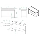 thumbnail of Tavolo lavoro in acciaio inox con ripiano 150x60x85 cm e alzatina